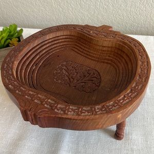 Handcrafted Collapsible Wooden Bowl with Floral Design